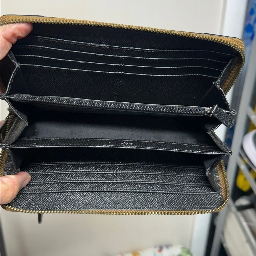 Coach Mercer Metallic Bronze Leather Zip-Around Credit Card Long Wallet